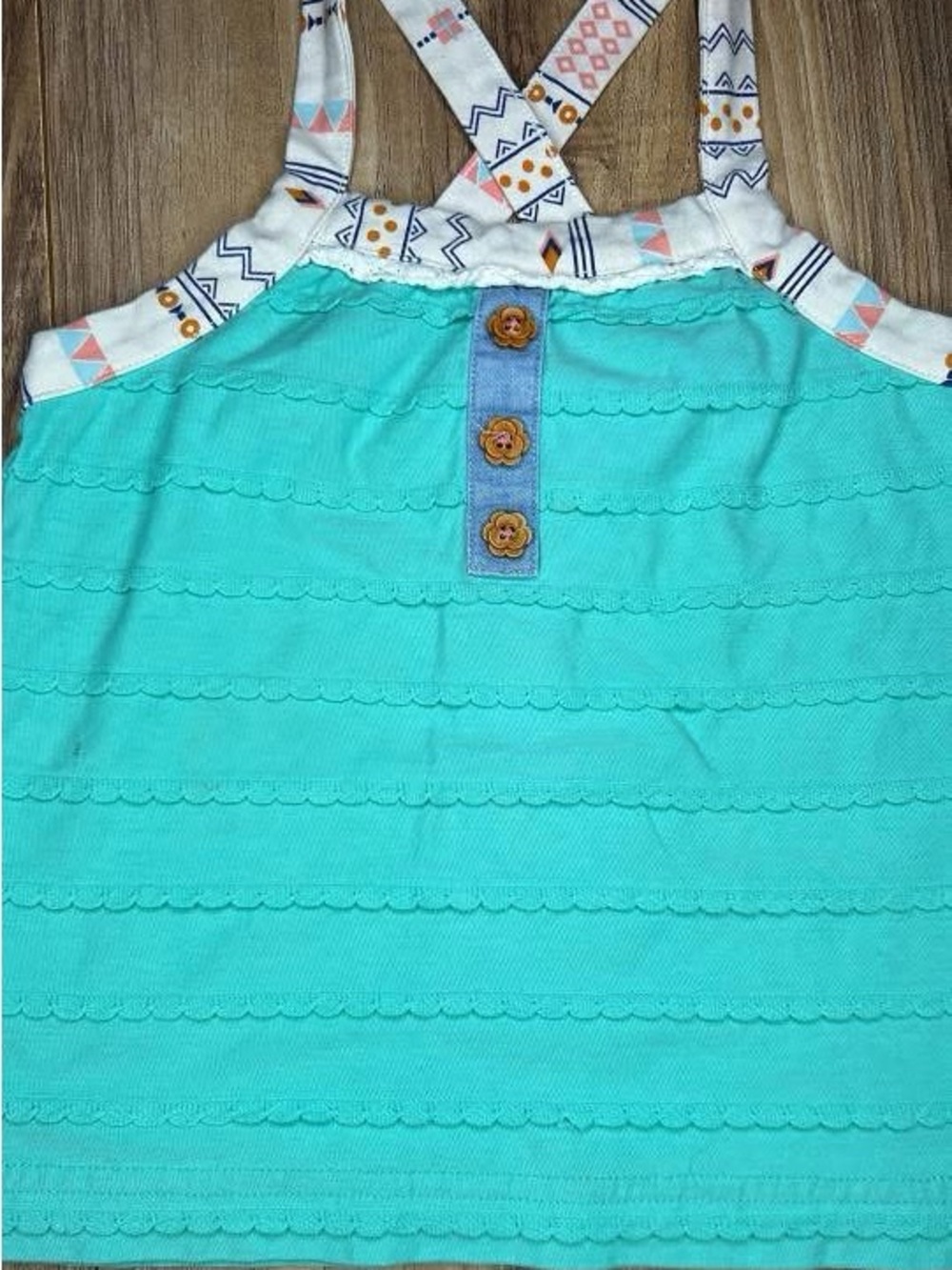 Matilda Jane Teal Tank Top with Patterned Straps